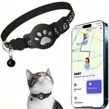 Conjunto de coleira de posicionamento para gatos de estimação com coleira, localizador + capa protetora de silicone, localizador de dispositivo GPS inteligente anti-perda - rastreamento ao vivo, sem instalação, uso somente em dispositivos iOS