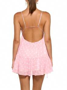 Women's Floral/Dot Print Sleeveless Halter Deep V Tie Mini Dress Ruched Backless Slim Fit Cami Dresses Knot Boho Dress - Hồng - Xem 2