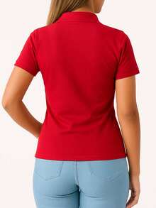 Baby Look Women's Polo Neck Piquet Premium - 紅色 - 查看 2