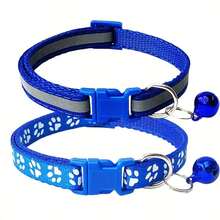 [Reflective Cat Collar] 2pcs Adjustable Reflective Cat Collars With Bell | Nylon Safety Collars For Cats And Dogs, Paw Print Design, Multiple Colors - Multicolor - View 10