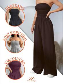Swisz Women's Elegant Strapless Wide Leg Jumpsuit With Draping Formal Fashion - Grey - View 10