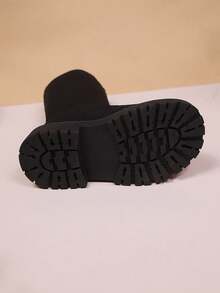 1 par de botas largas elásticas negras para niños pequeños y niños, material de tela suave, diseño de slip-on, adecuado para niños y niñas de 3 a 12 años, moda casual, adecuado para fiestas, salidas, vacaciones, nueva llegada otoño/invierno 2025