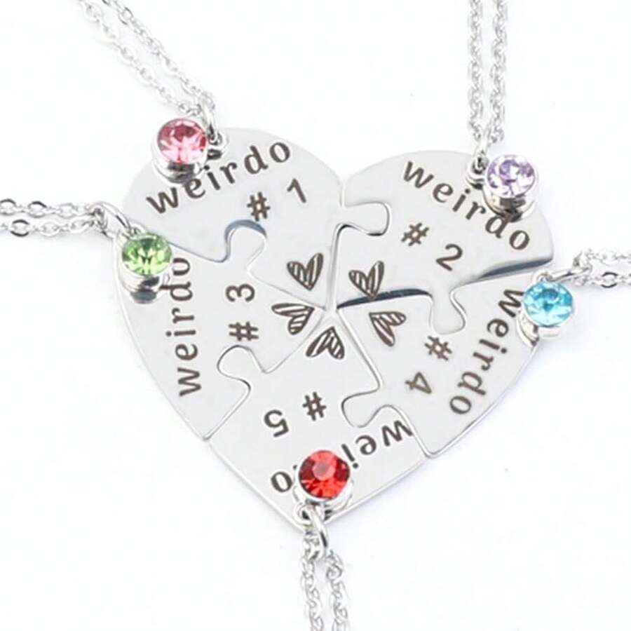 Heart Bff Necklace 5, Best Friend Set Of 6, Weirdo 1 2 3 4 Sister Friendship Jewelry In Stainless Steel - 銀色 5 - 查看 1