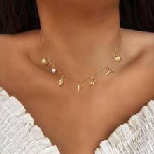 CAROVO Gold Initial Charm Necklace Women Letter A-Z Necklace 14K Gold Plated Charm Pendant Necklace Boho Summer Seashell Beach Starfish Surfer Jewelry - y - 查看 11