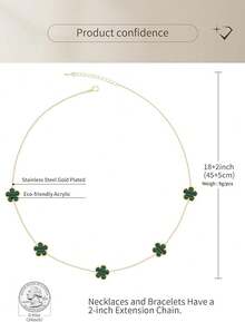 14K Gold Plated Four Leaf Clover Pendant Necklace Women Lucky Flower Jewelry - Green Stripe-14K Gold Plated - View 2