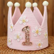 1pc Handmade Birthday Tulle Crown Hat, Cute Pink Daisy Birthday Cap, Photography Prop