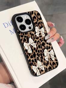 1 pieza Funda de teléfono suave, a prueba de caídas y antideslizante con estampado vintage de leopardo, patrón de corazón de cereza y textura de litchi, compatible con Apple y otros teléfonos, resistente al agua, a los golpes y a los arañazos - Multicolor - Ver 5