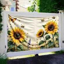 1pc Sunflower Garden Party Tapestry Backdrop With Butterflies & Bees - Vibrant 2D Fabric Art Print Poster For Indoor/Outdoor Decor, Home Wall Tapestry, And Event Decorations, Garden Decoration, Multi-Use In Mixed Sizes, Ideal Gift For Family, Friends & Classmate - Style 1 - View 2