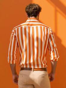 Áo sơ mi nam dài tay họa tiết sọc màu tương phản thường ngày đi làm và đi nghỉ, Xuân/Thu, Giáng sinh - trái cam - Xem 3