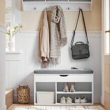 SoBuy FSR45-HG, Hallway Shoe Rack Shoe Cabinet Shoe Bench With Lift Up Bench Top And Seat Cushion, White