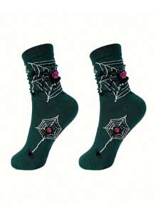 Halloween Socks For Big Men - 5 Pairs Or Single Pair, Pumpkin & Skeleton Cartoon Design, Mid-Calf, Fall/Winter, Available In US Sizes