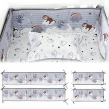 4 件套美人鱼婴儿床保险杠套装 - 透气网眼和柔软棉质安全垫，适用于婴儿床/幼儿床（新品）