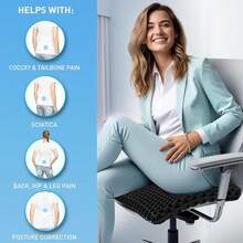 19.7" Gel Seat Cushion, Super Large & Thick Office Chair Cushion For Long Sitting - Back Hip Tailbone Pain Relief Cushion, Egg Seat Cushion Desk Chair Pads For Cars Wheelchair - Fits Up To 350 Lbs-222684 - 黑色較大 - 查看 4