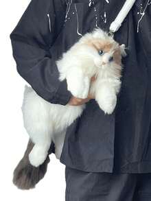 逼真的毛绒猫背包 - 可爱柔软的毛绒动物背包，配有可调节肩带，浅棕褐色