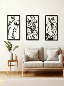 1 件抽象女性线条金属装饰壁挂艺术品，个性化艺术空心铁艺墙画，适用于家庭白墙、客厅、餐厅、卧室、浴室、情人节礼物