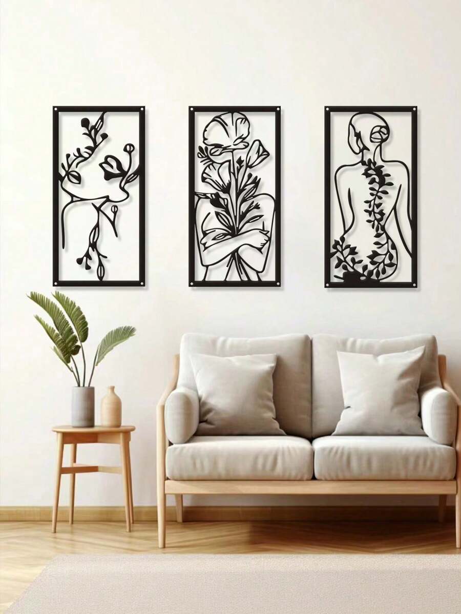 1 件抽象女性线条金属装饰壁挂艺术品，个性化艺术空心铁艺墙画，适用于家庭白墙、客厅、餐厅、卧室、浴室、情人节礼物