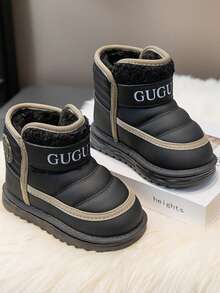 A Pair Of Children's Lettered Plush Warm Ankle Boots Is Suitable For Winter - Black - View 3