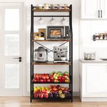 Kitchen Baker's Rack, Microwave Stand With 2 Large Wire Baskets, Industrial Coffee Bar Station, 5-Tier Kitchen Shelf With 8 Hooks For Spices, Pot Organizer - 復古色 - 查看 4