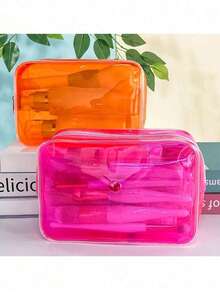 1pc Solid Color Transparent PVC Makeup Bag, Large Capacity Toiletry Pouch, Convenient Minimalist Storage Bag, Suitable For Men And Women ,Room Decor - Multicolor - View 5