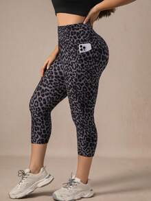 XianBinXiu 1件装女士无缝性感豹纹高弹力瑜伽裤，高腰提臀塑形紧身裤，适合跑步、健身锻炼，加大码灰色紧身打底裤，带收腹功能，适合运动、跑步、瑜伽，豹纹图案设计 - 彩色 - 查看 4