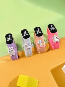 4pcs Kids & Teens Sports Electronic Watch M3, New LED Touch Screen, Cute Designs Like Rainbow Horse, Bunny, Rocking Horse, Fashionable Outdoor Sports, Convenient For School, Gift For Friends, Holiday Gift, Children & Teen Gift Watch Surprise Set