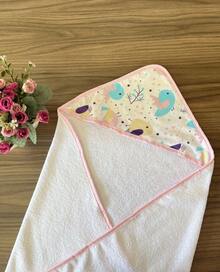Toalha de Banho Para Bebê com Capuz Poliéster Sem Forro - Passarinho Rosa - Visão 2