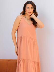 Women's Long Viscose Dress With Adjustable Straps - Khaki - View 6