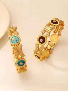 1 件铜镀金手链，带仿绿松石装饰和可打开的手镯，适合中东女性日常节日生日礼物 - 可開口手鐲 - 查看 4