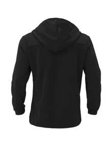 男士连帽长袖风衣，双排扣中长款风衣，休闲通勤轻便商务风衣，复古英伦风，秋冬款 - 黑色 - 查看 4