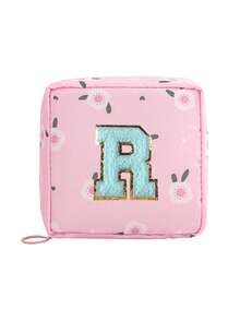 1pc Pink A-Z Embroidered Sanitary Pad Pouch - Large Capacity, Waterproof, Cartoon Pattern - Essential For Women's Periods! Waterproof Cosmetic Bag, Coin Purse - Multicolor - View 34
