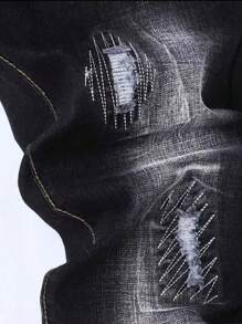 男士弹力紧身黑色牛仔裤，休闲时尚常规版型 - 黑色 - 查看 5