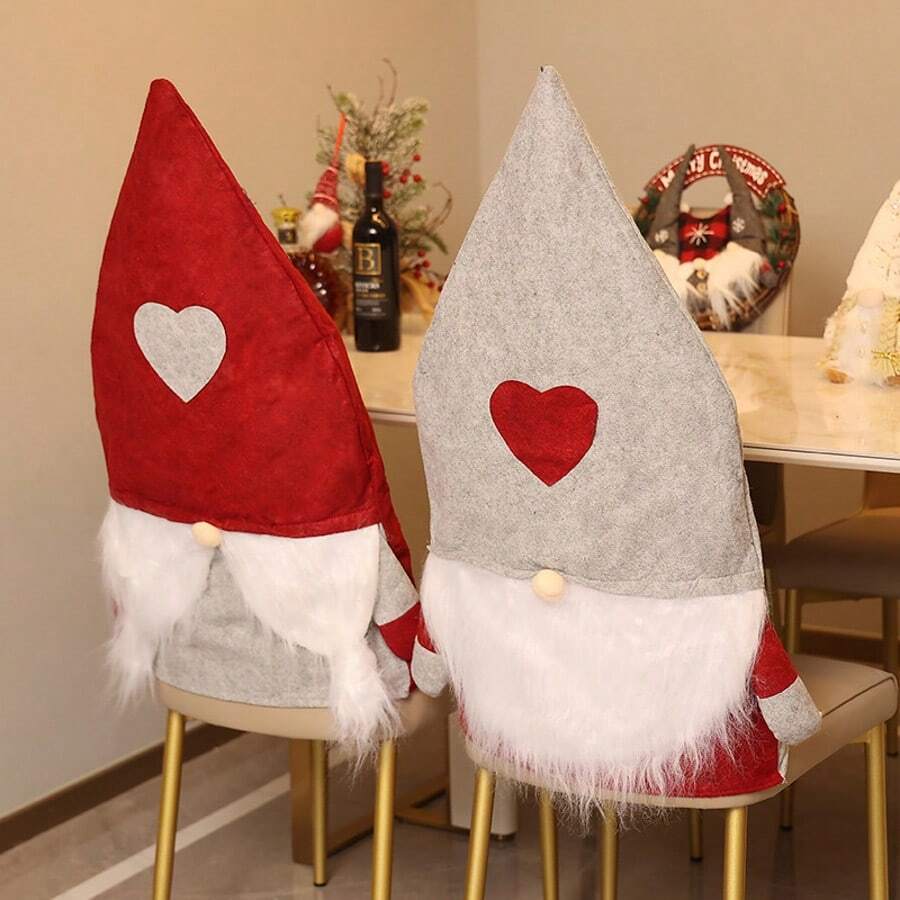 Ręcznie wykonany pokrowiec na fotel z włókniny, wzór Świętego Mikołaja w kształcie serca, dekoracja świąteczna