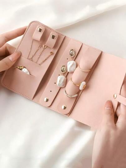 1 件绒面革珠宝袋，多功能卷起式珠宝收纳袋，小尺寸手表和珠宝收纳盒，便携又方便