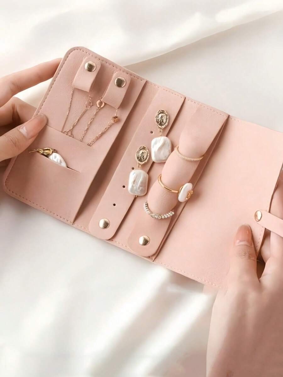 1 件绒面革珠宝袋，多功能卷起式珠宝收纳袋，小尺寸手表和珠宝收纳盒，便携又方便 - 彩色 - 查看 1