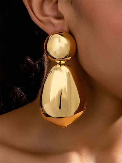 1 Paio di orecchini a perno ovali lisci e minimalisti in stile vintage, e orecchini a cerchio oversize a goccia d'acqua in metallo, in stile europeo e americano, adatti per feste, banchetti, viaggi, vacanze, come regalo di gioielli