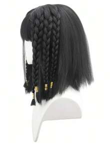 用这款精致的黑色埃及艳后假发释放你内心的埃及女神 - 非常适合主题派对、万圣节和角色扮演活动，配有编织细节和金色装饰 - 自然黑 - 查看 4