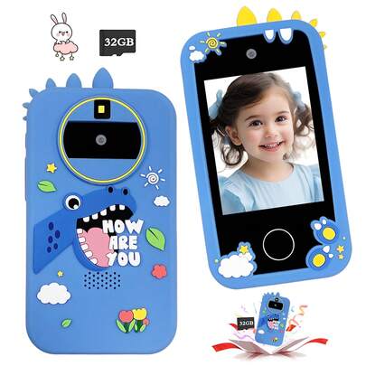 Telefone de brinquedo inteligente infantil atualizado, tela sensível ao toque HD de 2,8 polegadas, função de desenho e rabiscos + várias histórias divertidas para dormir, presente criativo para festa de fim de ano, presente de Natal e aniversário, celular de brinquedo educacional para crianças, inclui cartão de 32 GB