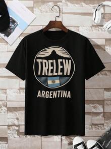 Argentine Travel Guide, Comfortable Fit T- Shirt, Timeless& Versatile Style, Men Shirts, Comfortable And Stylish For Ging Out With Friends Over The Weekend,100 Percent Cotton Shirts, Black Street Graphic Tees, Men's T-Shirt, Funny Graphic Vintage T Shirts,S-XXXL,Fall Clothes,Halloween Clothes - Black - View 3