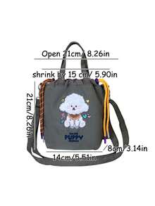 1 Stück neuer Pudel Design Nylon Lässig Umhängetasche, Grau, vielseitige kleine quadratische Umhängetasche für Frauen
