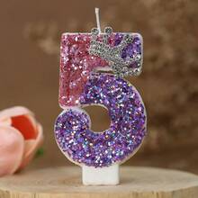 1pc Creative Digital Candle Crown Decoration Cake Decoration Candle, 0-9 Pink Purple Shining Digital Candle, Suitable For Birthday Cake, Large Festival Party