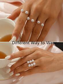 Juego De 3 Anillos Decorativos De Perlas Falsas - Blanco - Ver 6