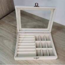 Jewelry Box With Glass Lid And Velvet Organizer Divider And Closure (5609) - 米色 - 查看 5