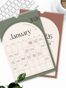 BUBU 2026年极简主义挂历 - 月历，英文版，包含美国节假日，1月至12月参考页，A3尺寸，适合家庭和办公室使用，返校用品 - 彩色 - 查看 1