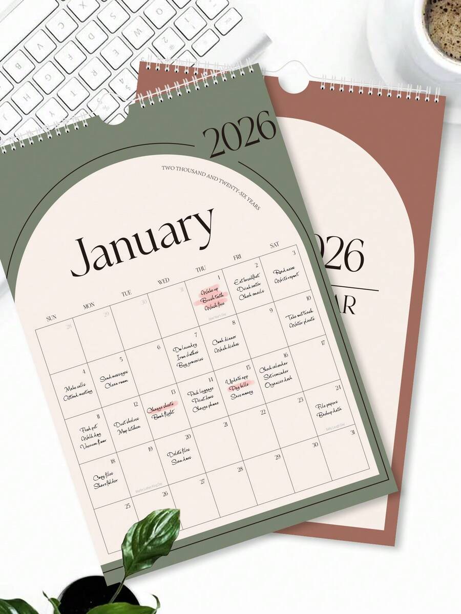 BUBU 2026年极简主义挂历 - 月历,英文版,包含美国节假日,1月至12月参考页,A3尺寸,适合家庭和办公室使用,返校用品 - 彩色 - 查看 1