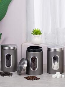 黑/灰色咖啡储物罐、茶叶罐、糖果罐、面膜罐、三件套（带密封圈）、防潮密封罐、奶粉罐、咖啡罐 - 彩色 - 查看 10