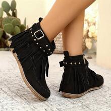 2025 Spring-Winter Women's Fleece-Lined High-Top Boots - Plus-Size Thickened And Ultra-Warm Synthetic Fabric Upper, Lace-Up Rubber Sole Casual Shoes, All-Season Comfort (Hand-Washable, Solid Color) Winter Boots For Women - màu đen - Xem 5