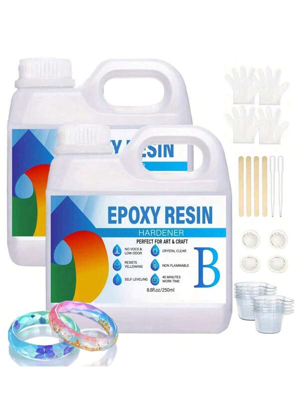 Zestaw żywicy epoksydowej Crystal Clear 17,6 uncji/35,2 uncji (500 ml/1000 ml) – bez pęcherzyków powietrza, nieżółknący, idealny do powlekania, odlewania, blatów stołów, majsterkowania, barów, stołów rzecznych, sztuki żywicy, drewna o wysokim połysku, biżuterii i projektów DIY – idealny na Walentynki i do rękodzieła