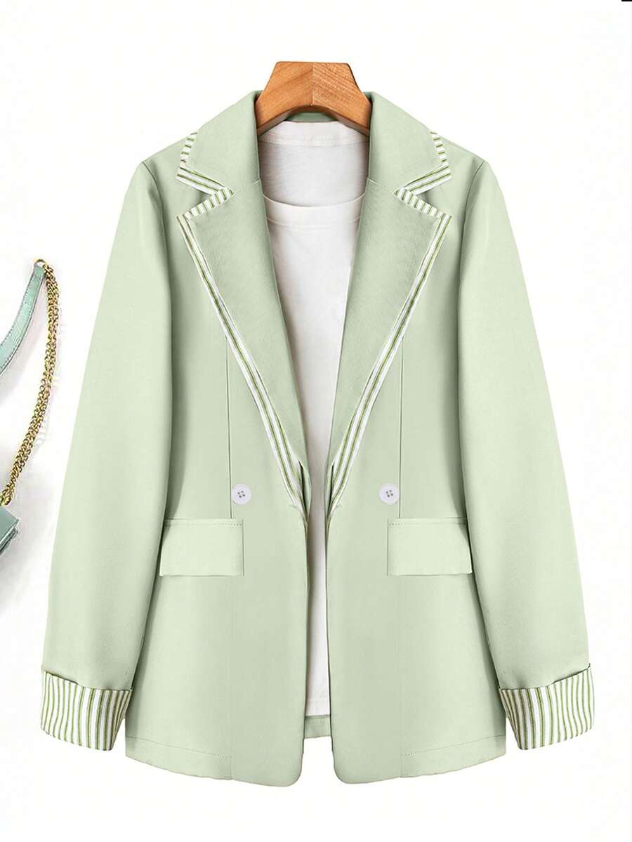 Vielseitige Damen Blazer mit Doppelkragen, einfarbig & gestreift Langarm, Herbst/Winter Büro & Lässig Oberteil