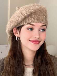 1 Berretto basco di lana soffice per donna, in tinta unita, adatto per l'uso quotidiano in autunno e inverno, lavabile a mano ma non in lavatrice