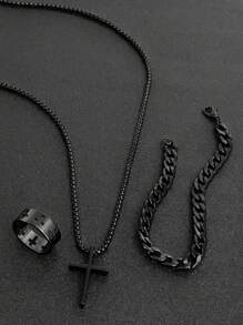 4 pièces/3 pièces Ensemble de bijoux pour hommes, collier, bracelet, bague, convenant à la décoration quotidienne